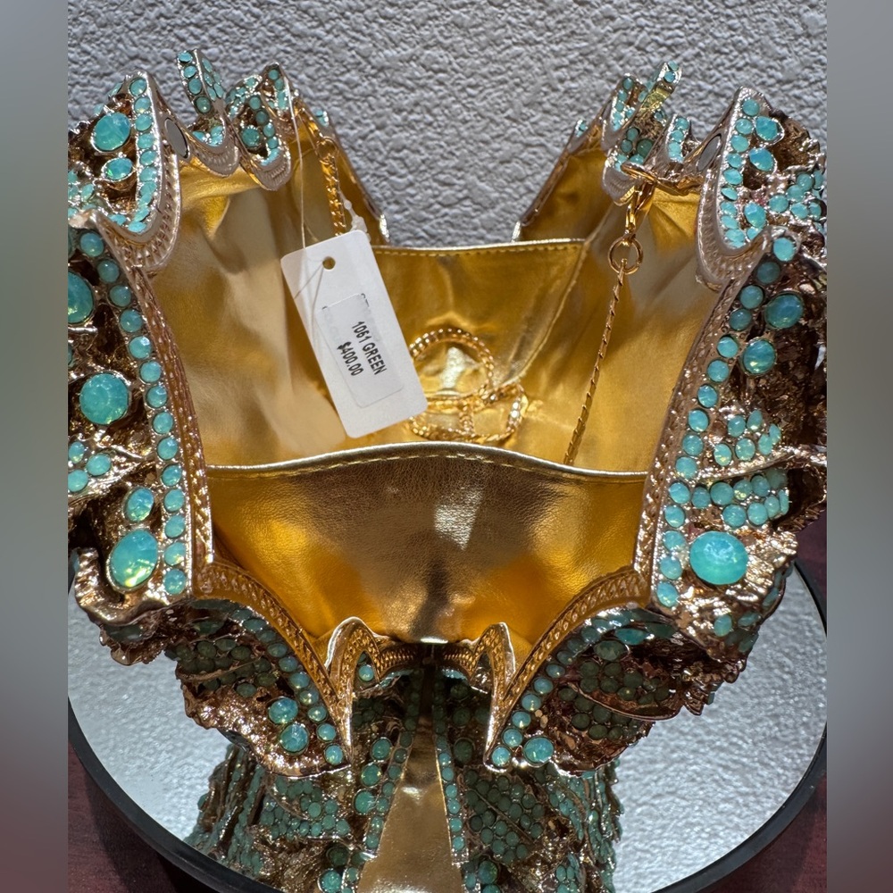 Crystal‎ Flower Aqua Marine Clutch Evening Bag - Picture 9 of 14